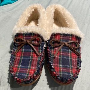 J Crew flannel hard bottom slippers